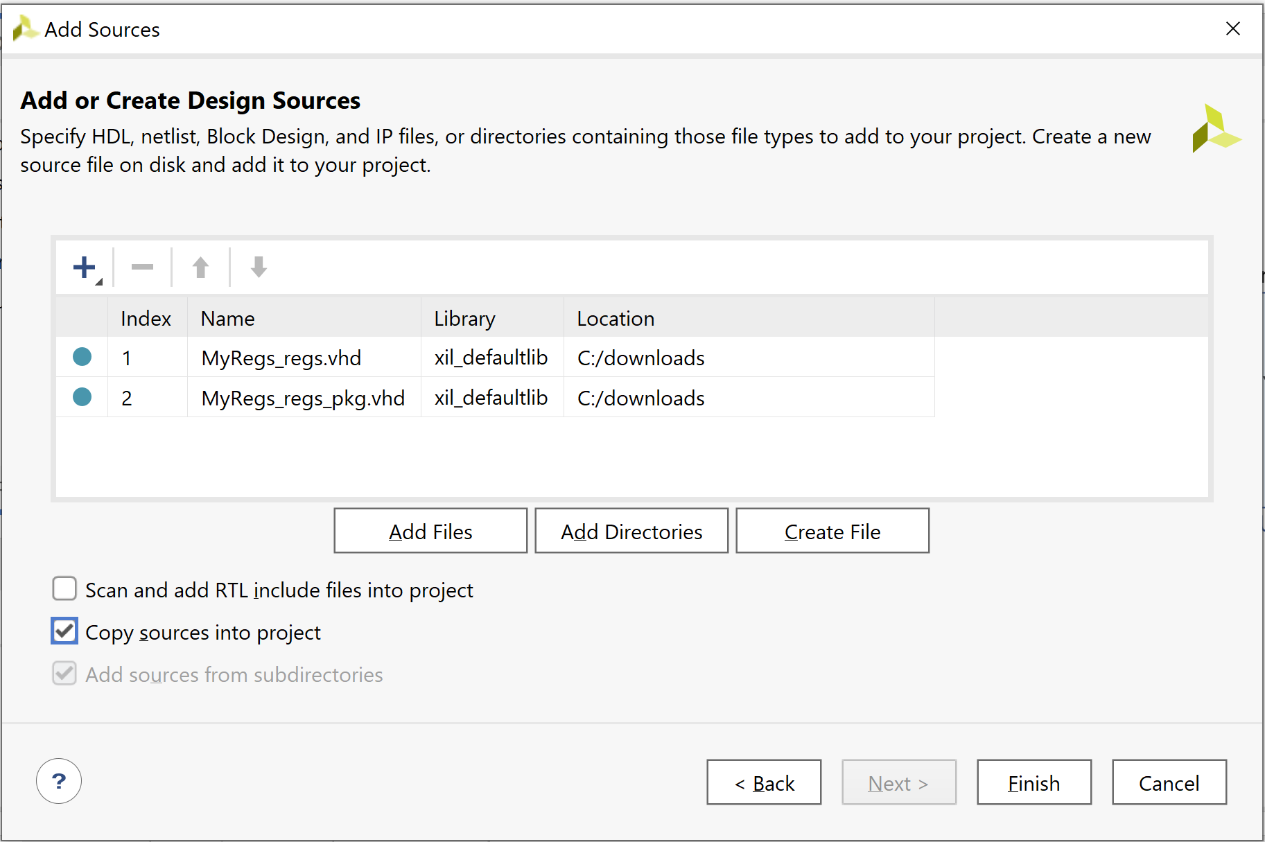 Add Sources dialog