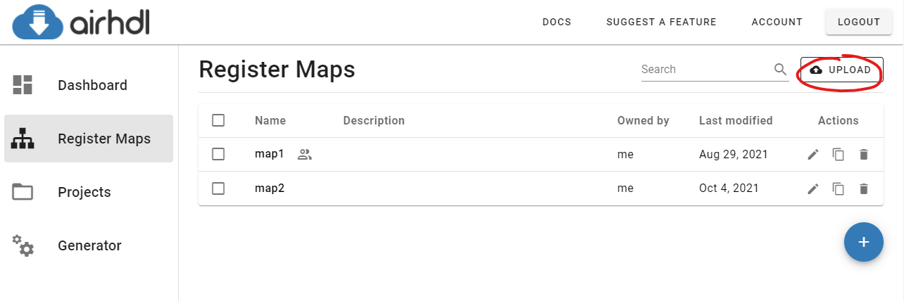 Upload register map